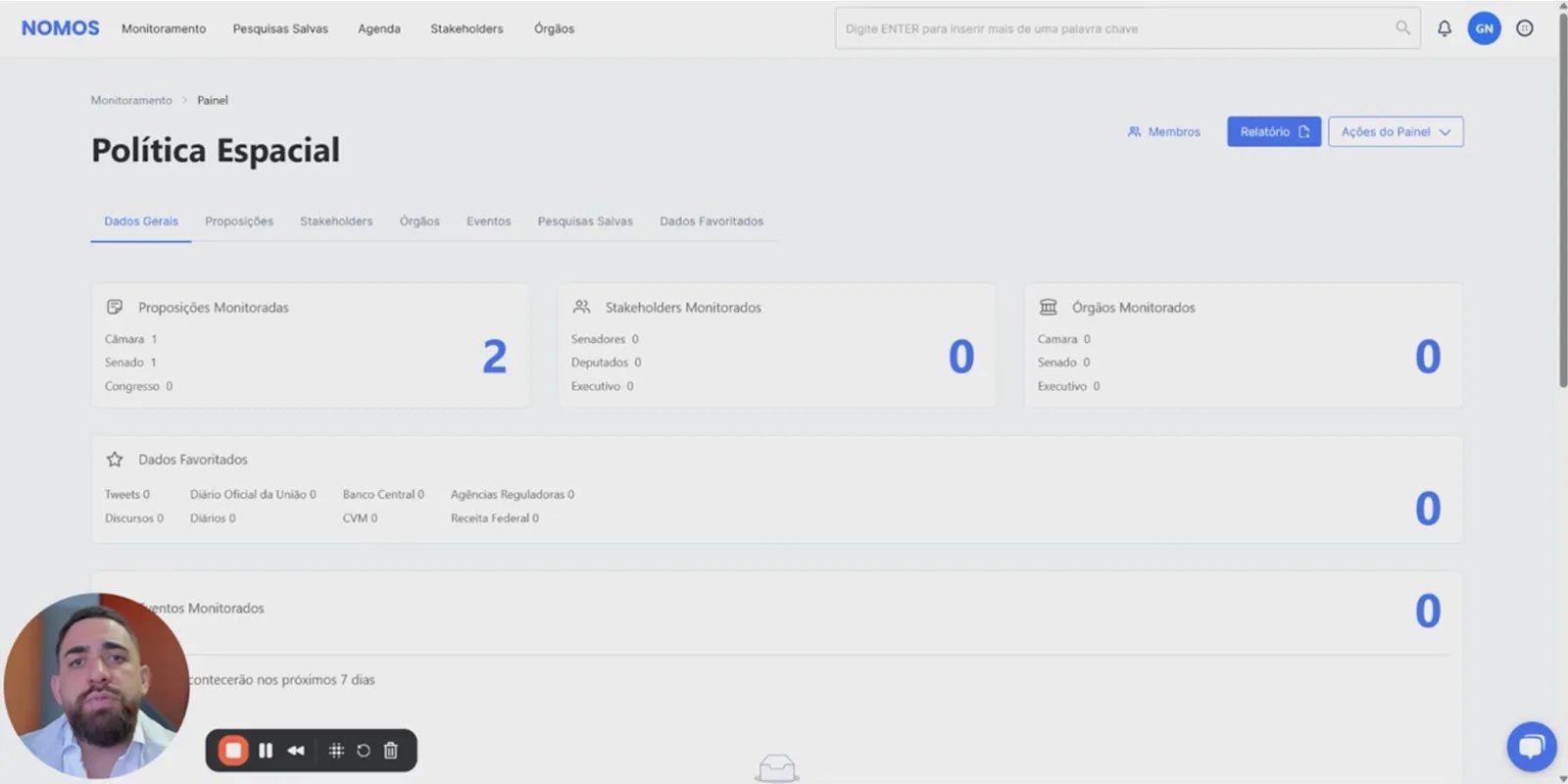Painel com as proposições importadas