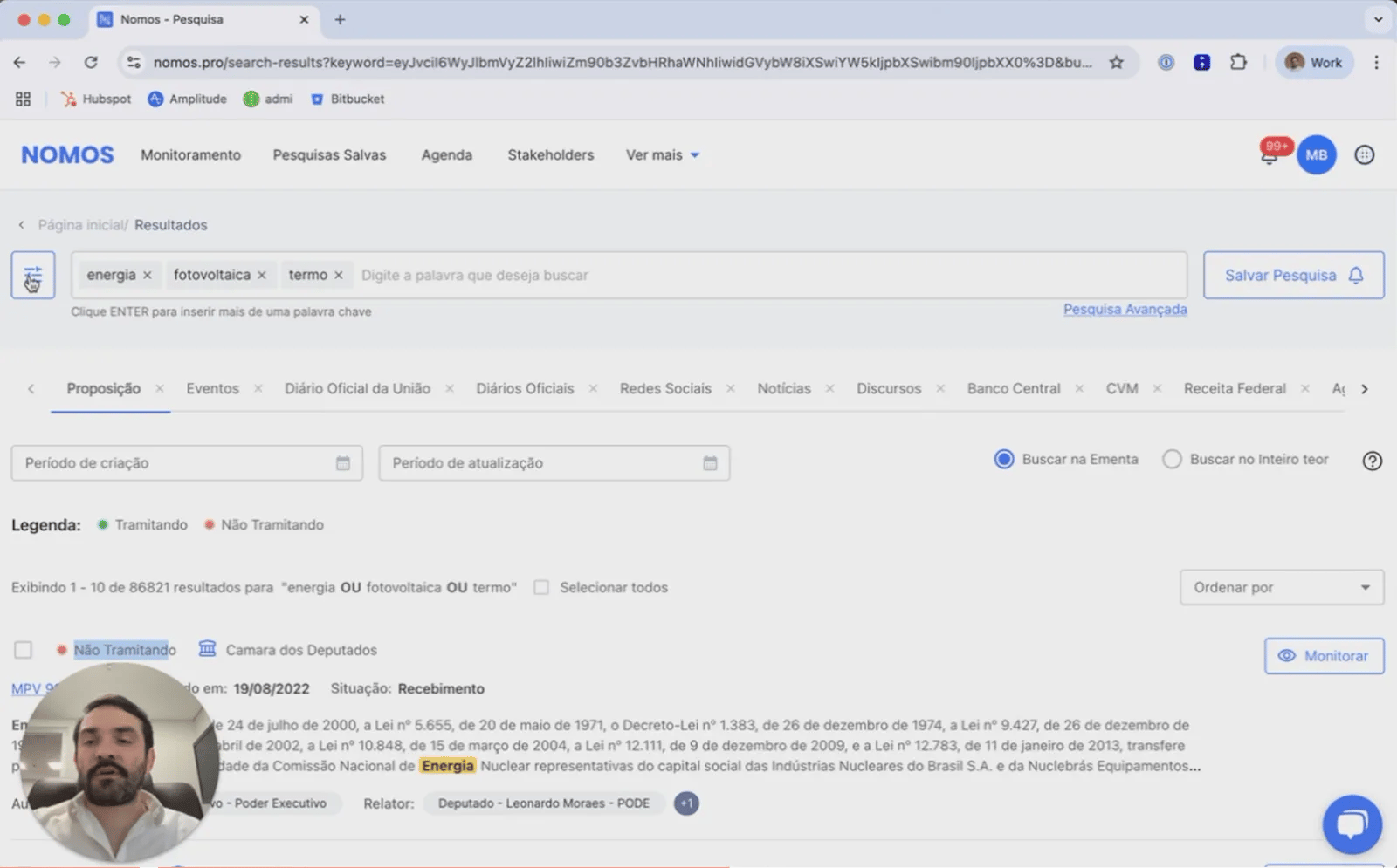 Filtro de status de tramitação
