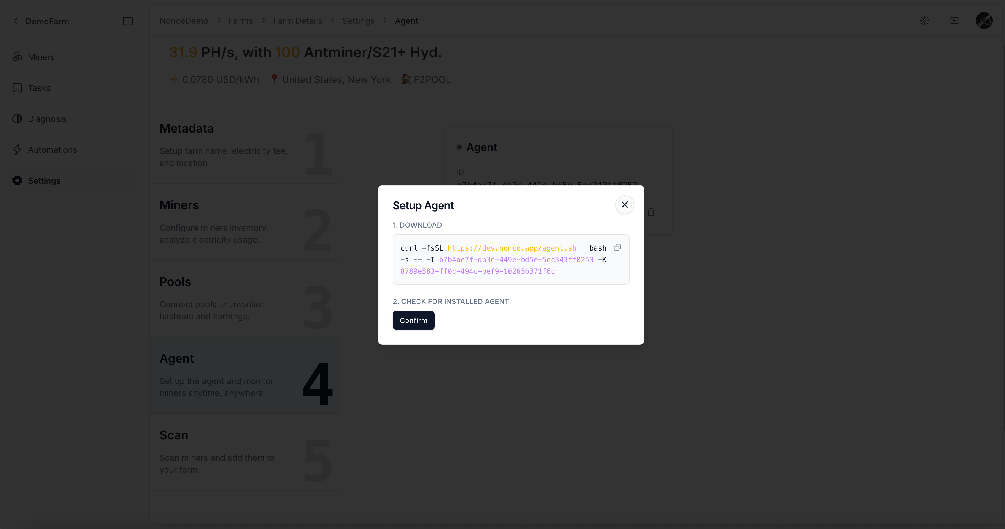 Shell command for installing Agent