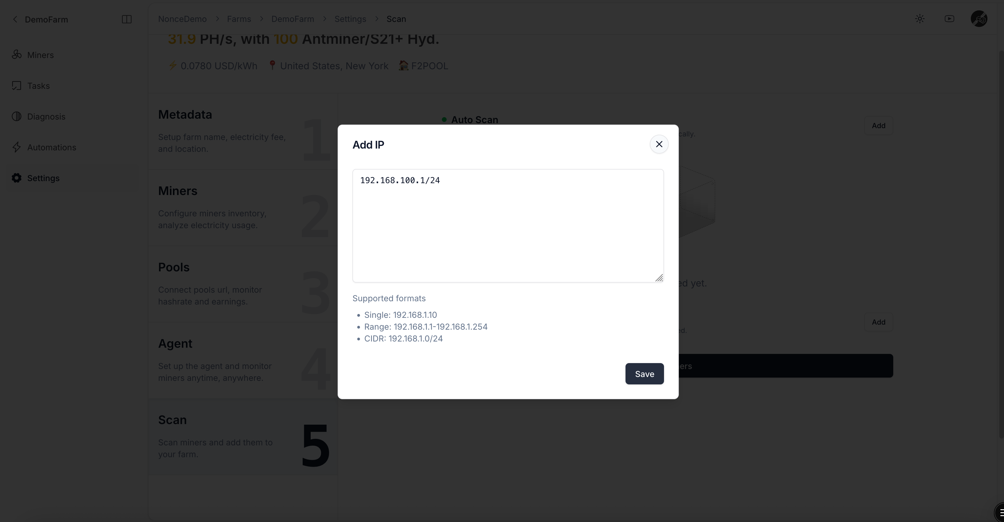 Dialog for entering IP range