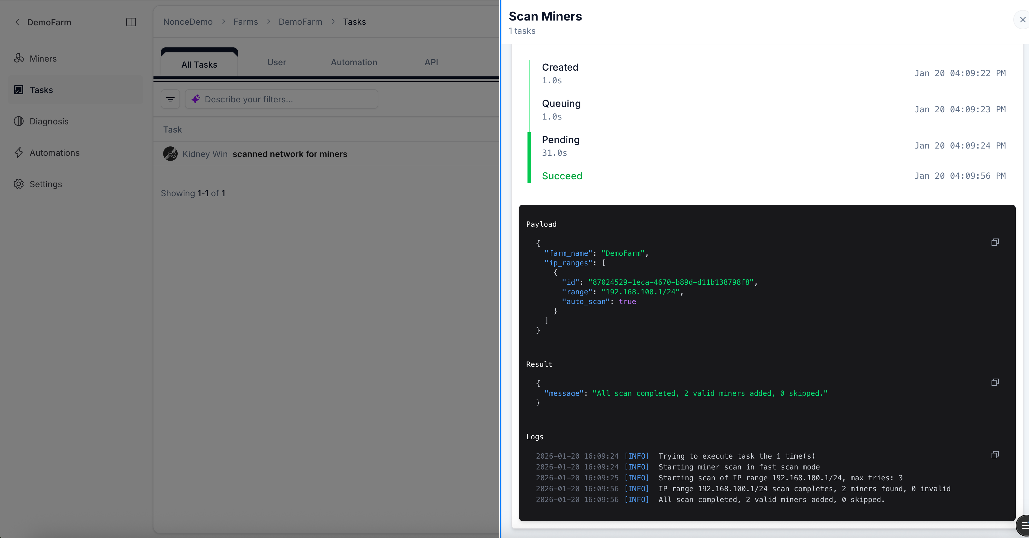 Scan Task success notification