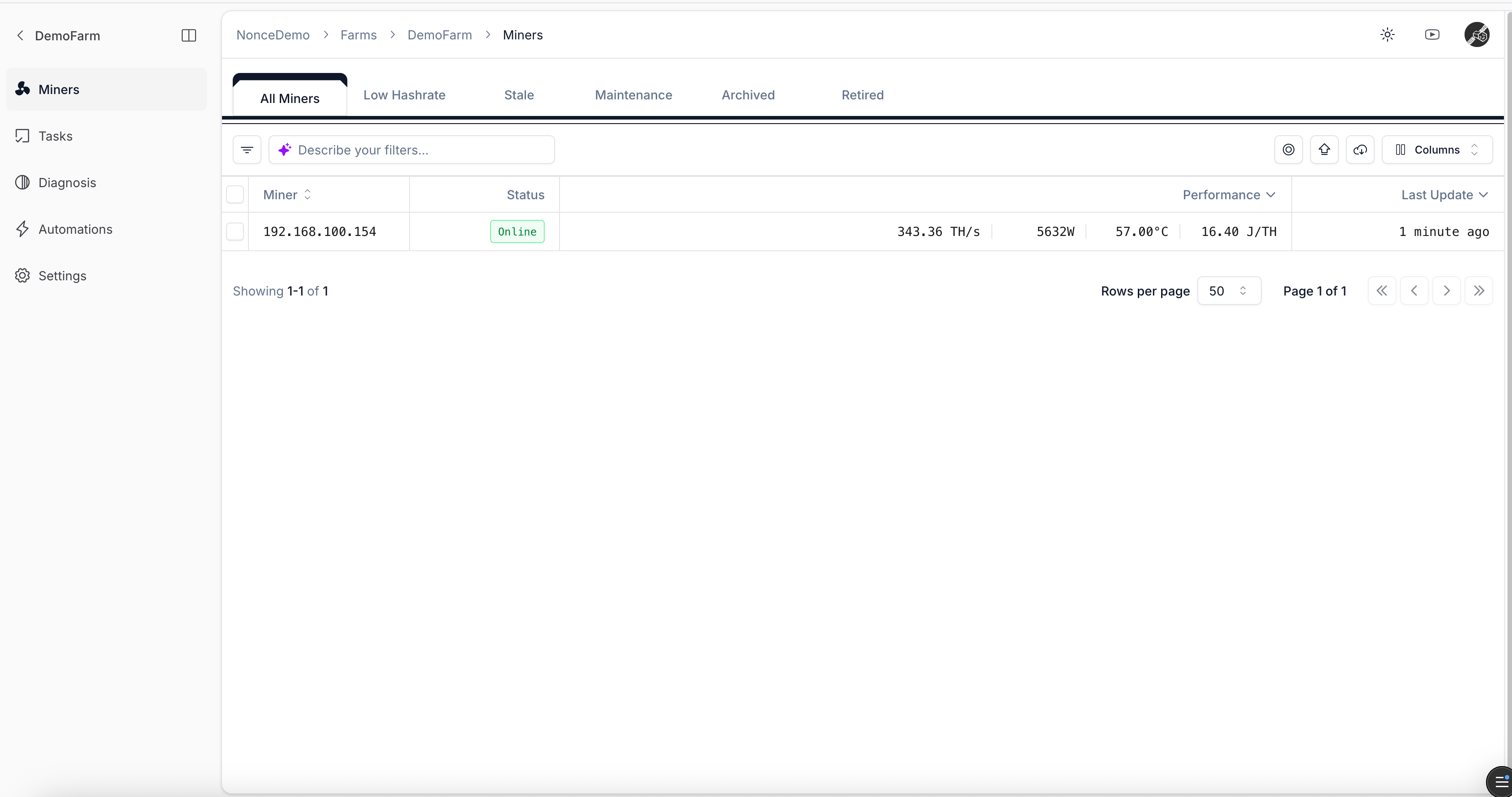 Discovered miner list