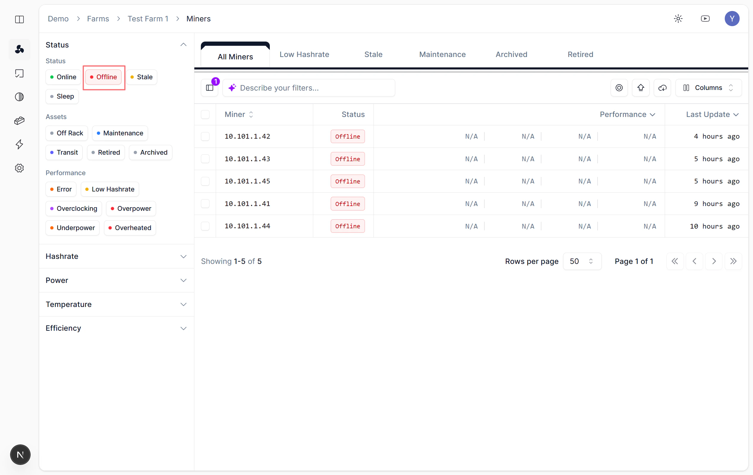 Select Offline in Status panel