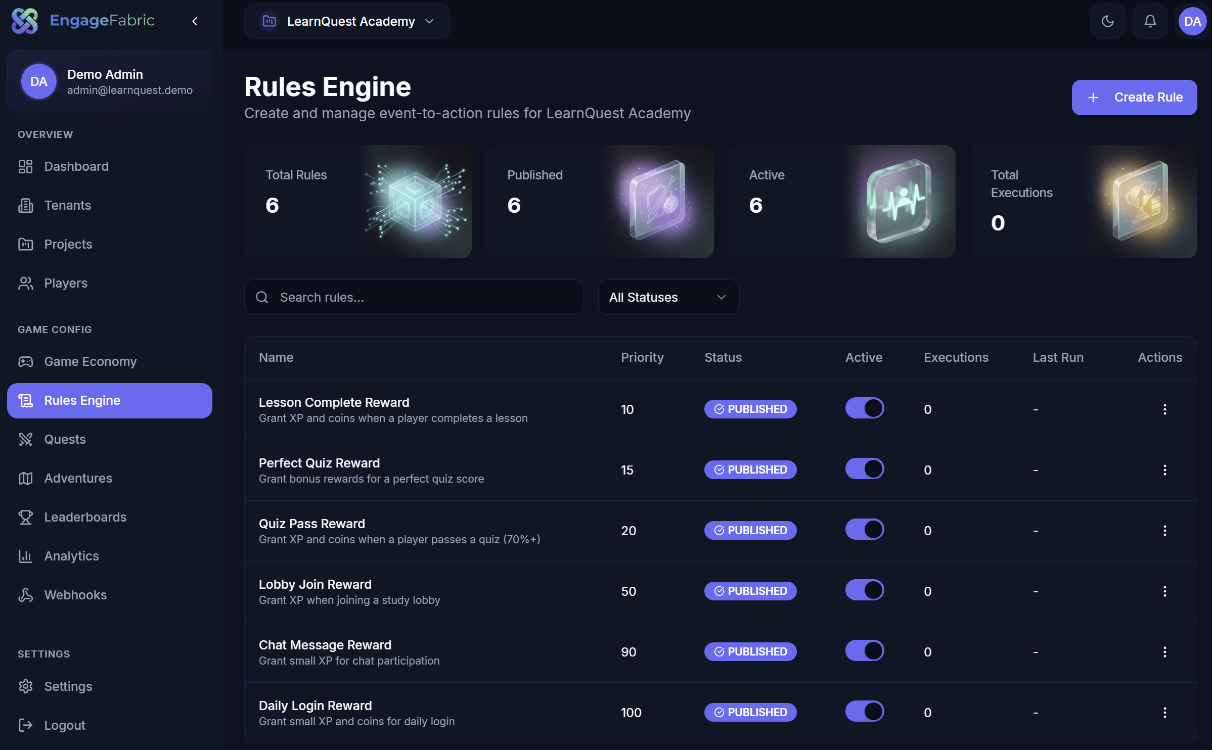 EngageFabric Admin Dashboard