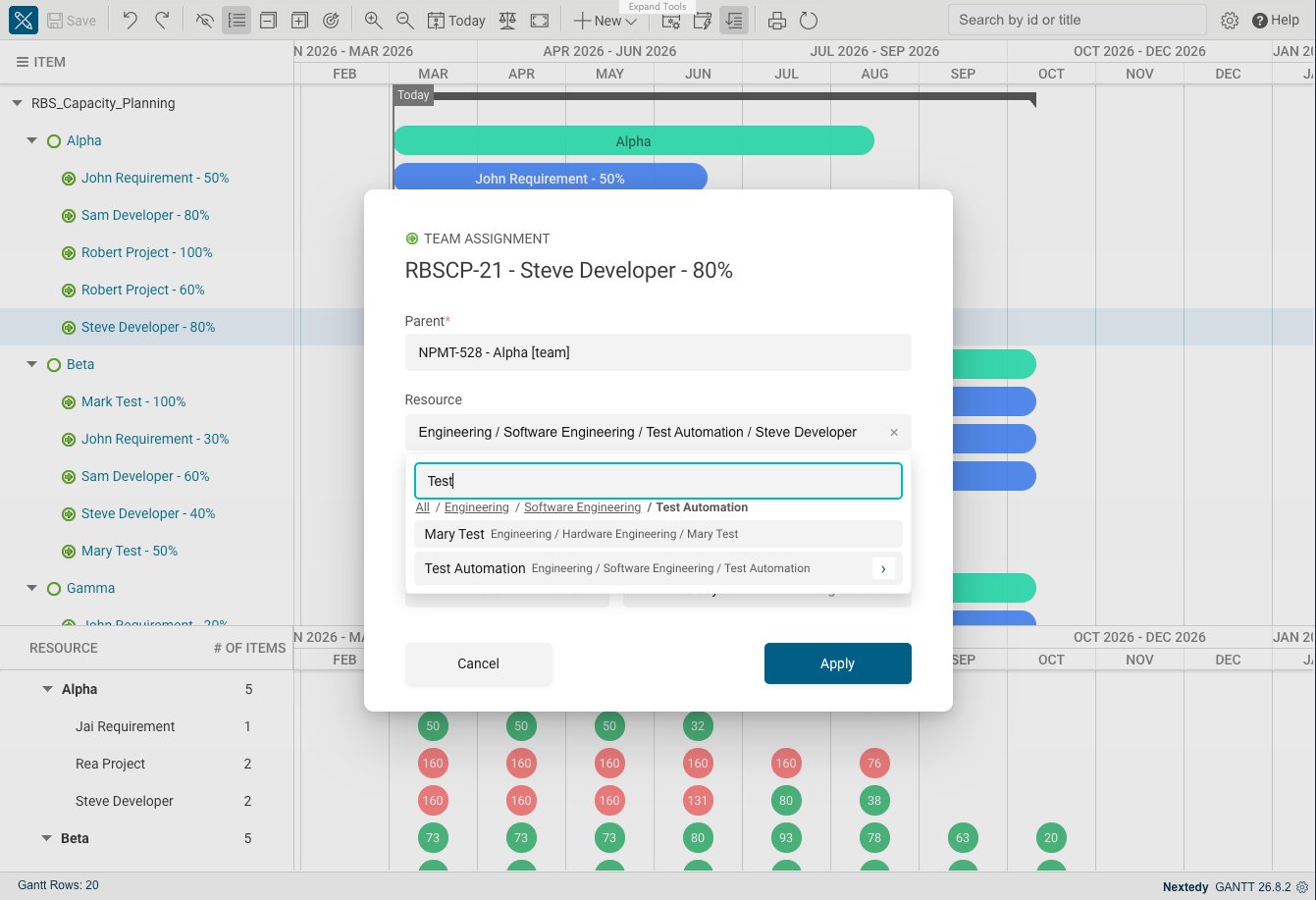 Search results in the resource picker, each row carrying the node name followed by its full path