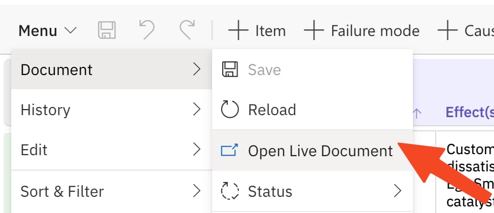Menu > Document > Open Live Document leading to the Attachments section that holds the top-panel file