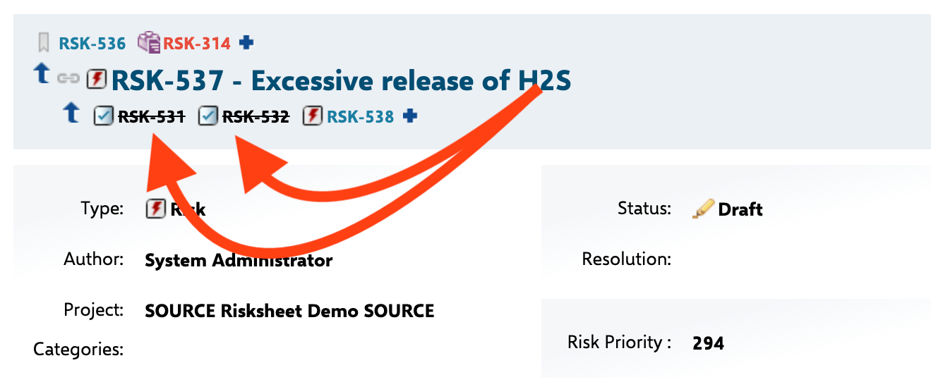 Downstream mitigation tasks displayed against their parent risk items