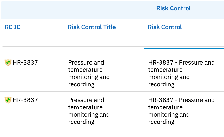 A downstream item shown as a combined ID and title in a single Nextedy RISKSHEET column