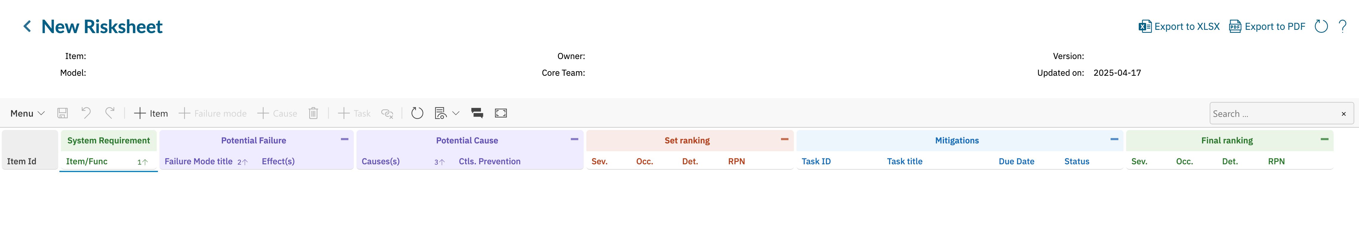 The + New Blank Document dialog: naming the document and selecting the desired template
