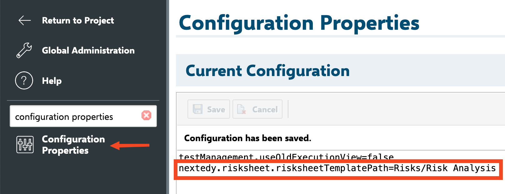 Setting nextedy.risksheet.risksheetTemplatePath in Configuration Properties