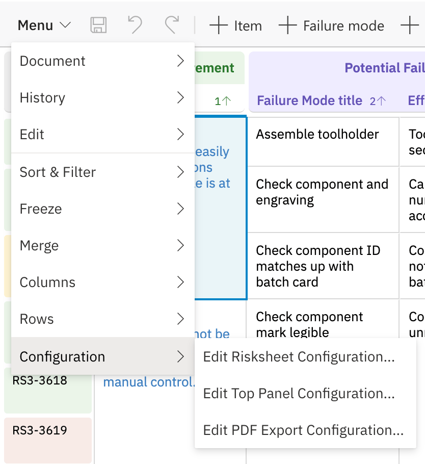 Creating a new Risksheet document from the global template
