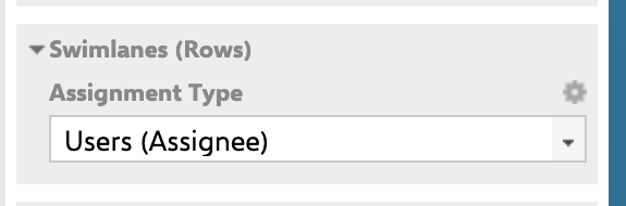 The Swimlanes (Rows) panel with Assignment Type set to Users (Assignee) and no Field ID box