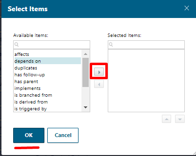 Adding the depends on link role to the Dependency Role parameter from the list