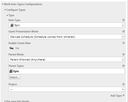 Parent Mode and representation mode configured per work item type for Epic and User Story