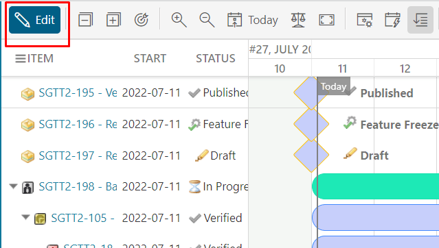 Clicking the Edit button to begin scheduling tasks on the saved Gantt chart