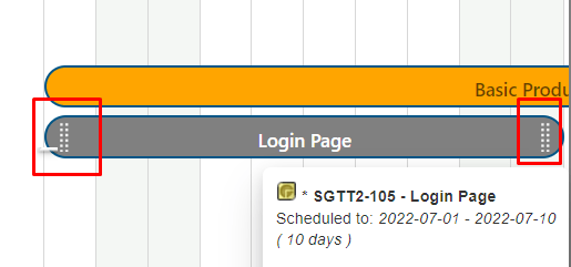 White drag handles on both sides of a task bar used to change its duration