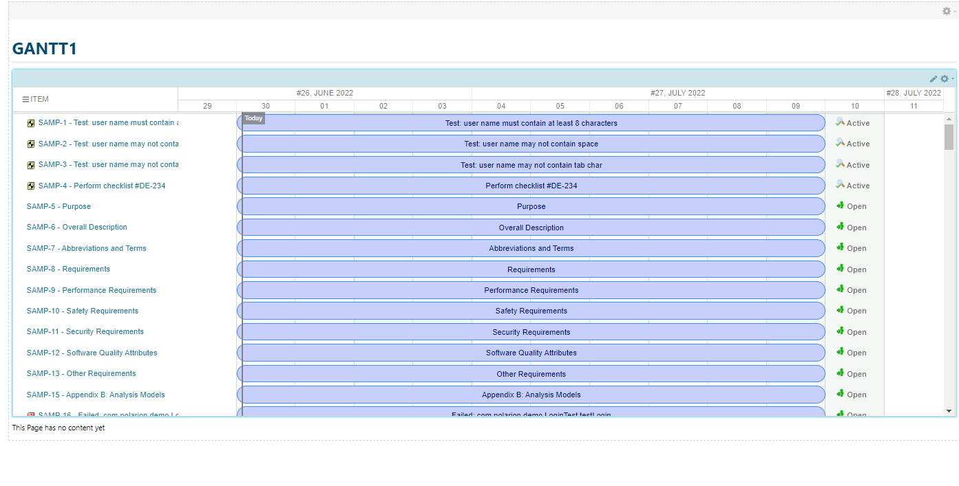 Gantt (Work Items) widget loaded with all work items from the E-Library template