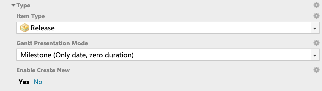 Work Item Type configuration with Gantt Presentation Mode set to Milestone (Only date, zero duration)