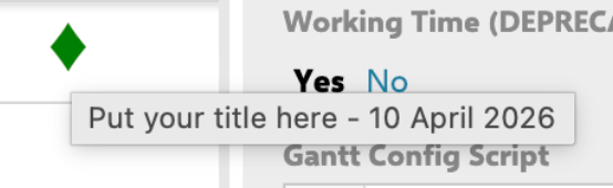 Milestone diamond tooltip showing a custom label in place of the raw testDateField ID