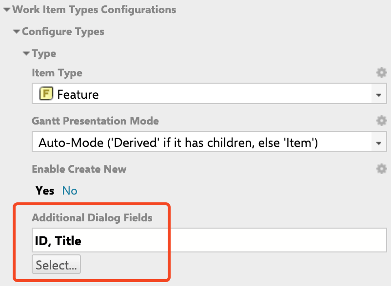 Field selection picker for the dialog, where selected fields can be reordered by dragging