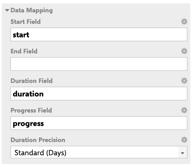 Data Mapping configuration showing the Duration field already mapped