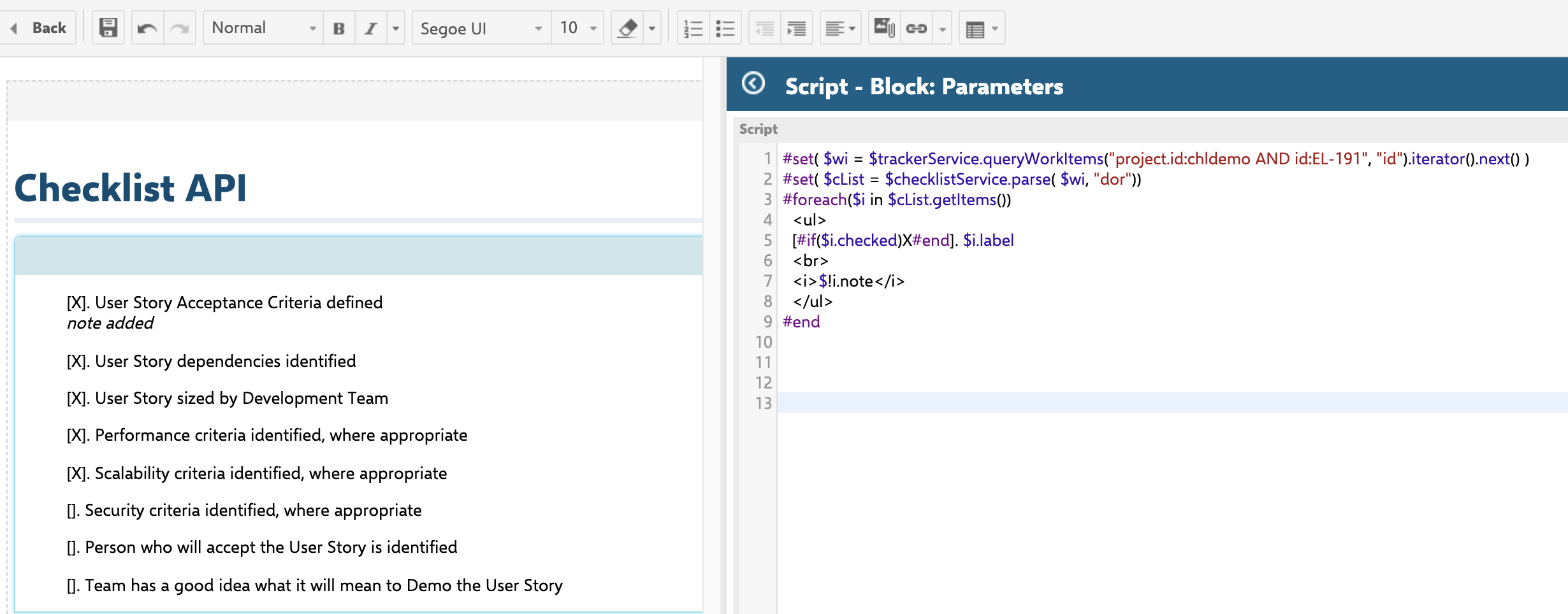 IChecklistService API documentation illustration