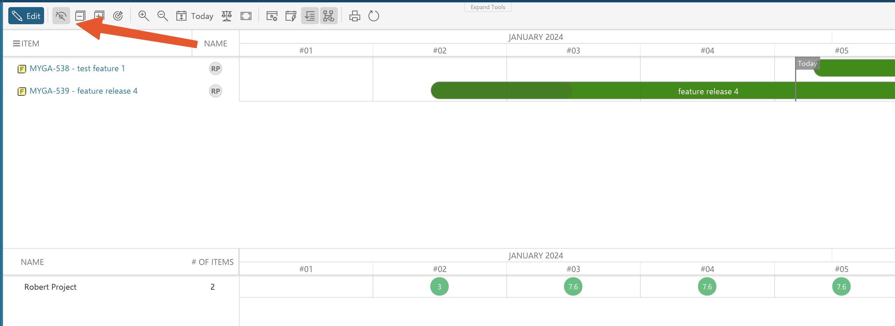 Resource View with task-less resources hidden after toggling Hide No Task Resources