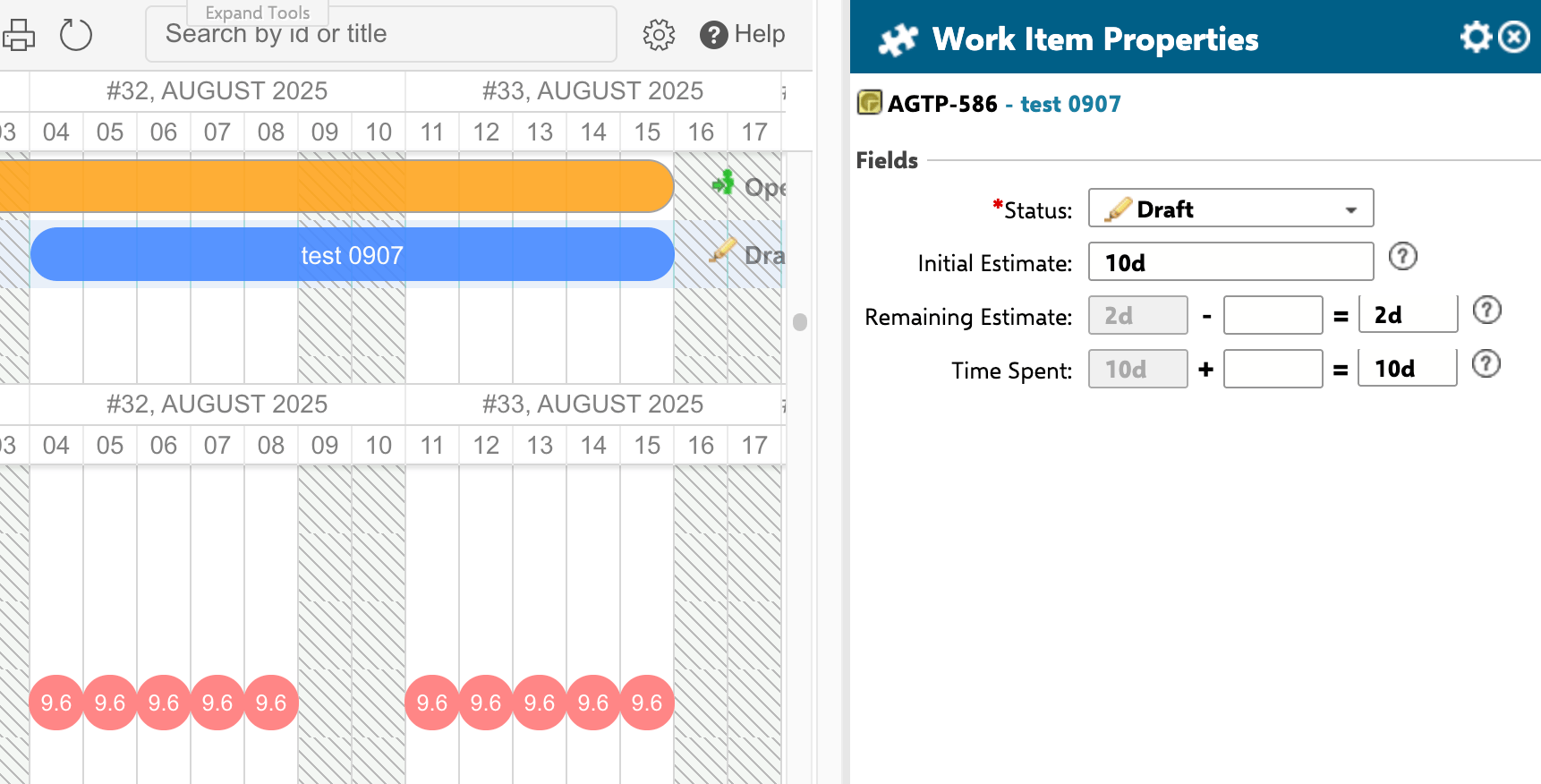 Resource View cell showing 9.6 hours per day from 96 hours over 10 days