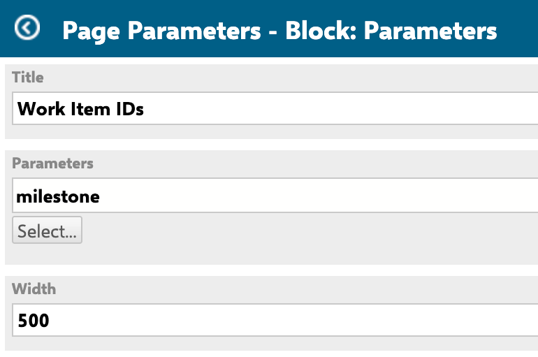 Page Parameters Block widget configured with the milestone parameter