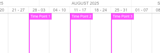 Time Points list defined in the Polarion Gantt project that drive the markers