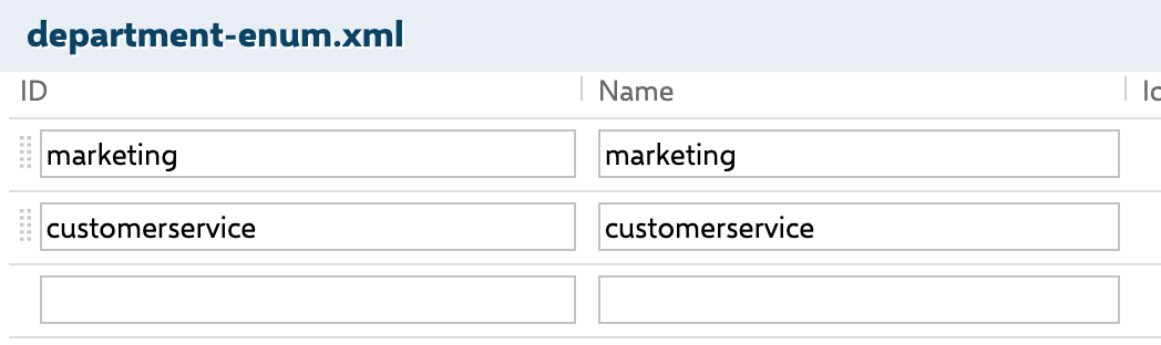 Enumeration department-enum.xml with the values marketing and customerservice