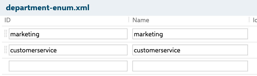 Enumeration department-enum.xml with the values marketing and customerservice