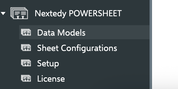 Polarion Administration sidebar showing the Nextedy Powersheet section with Data Models, Sheet Configurations, Setup, and License entries