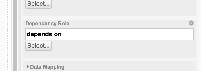 Widget Properties Dependency Role parameter set to depends on, with a Select button and the Data Mapping section below