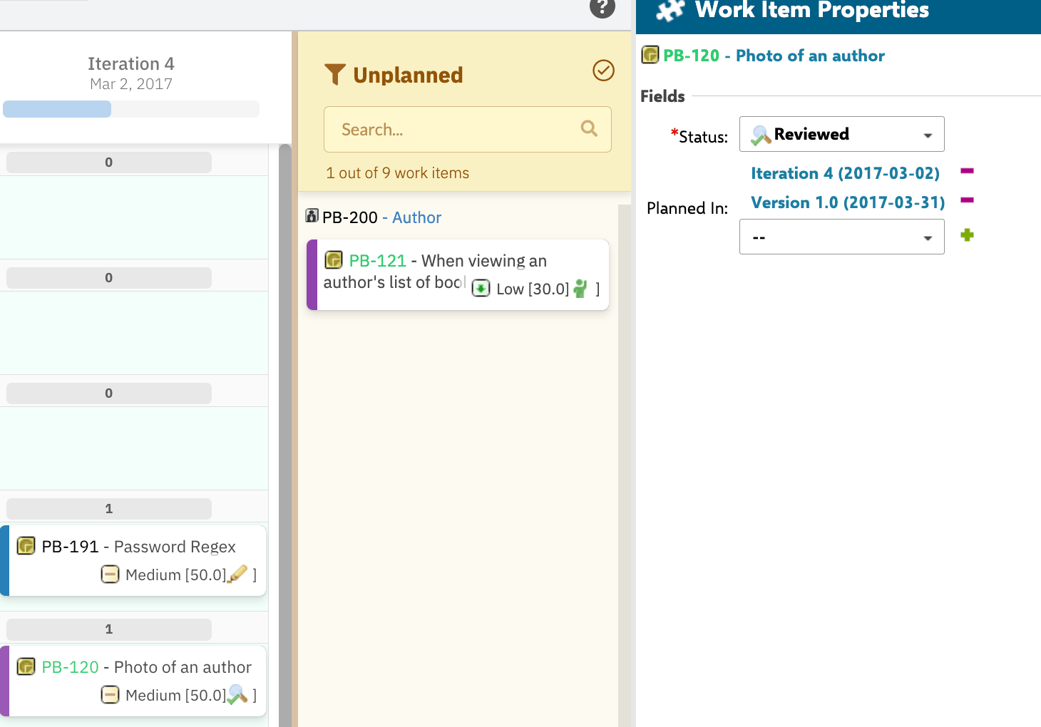 Work Item Properties sidebar showing the same card now also planned in Version 1.0 when Assign to Parent Plan is enabled