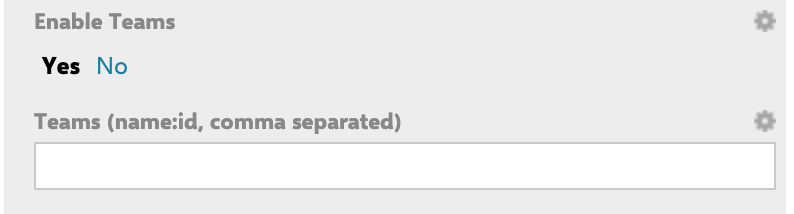 New Plan widget parameters showing Enable Teams set to Yes and the Teams name:id comma-separated input field