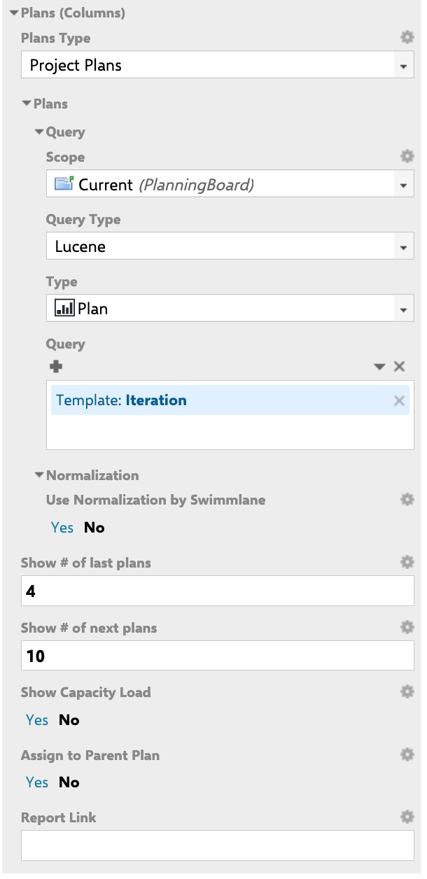 Plans parameters panel
