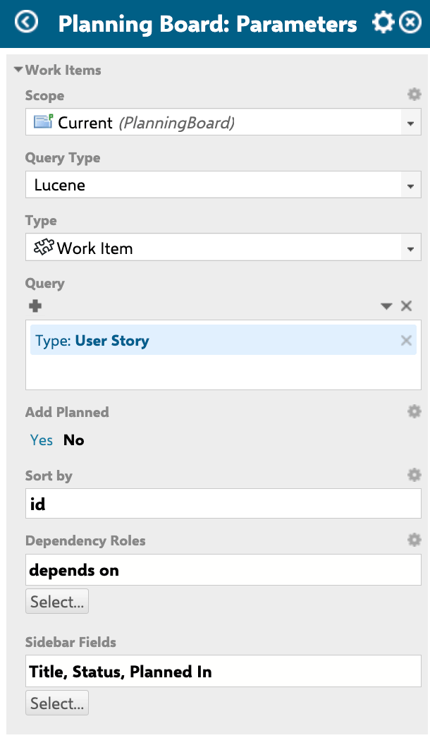 Work Items parameters section