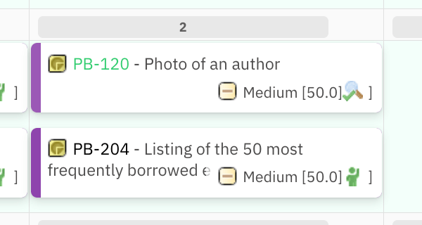 Two cards PB-120 and PB-204 both showing priority 50.0 before any reordering