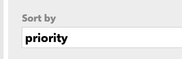 Widget configuration field showing Sort by set to priority