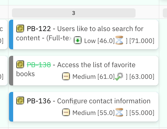 Cards after exiting prioritization mode showing the new order without priority value brackets