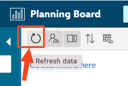 Toolbar with the Refresh data button highlighted, showing the circular arrow icon and tooltip