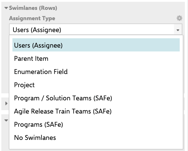 Swimlane assignment type selection