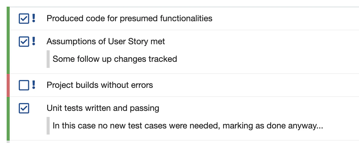 Checklist item with a note attached showing additional details