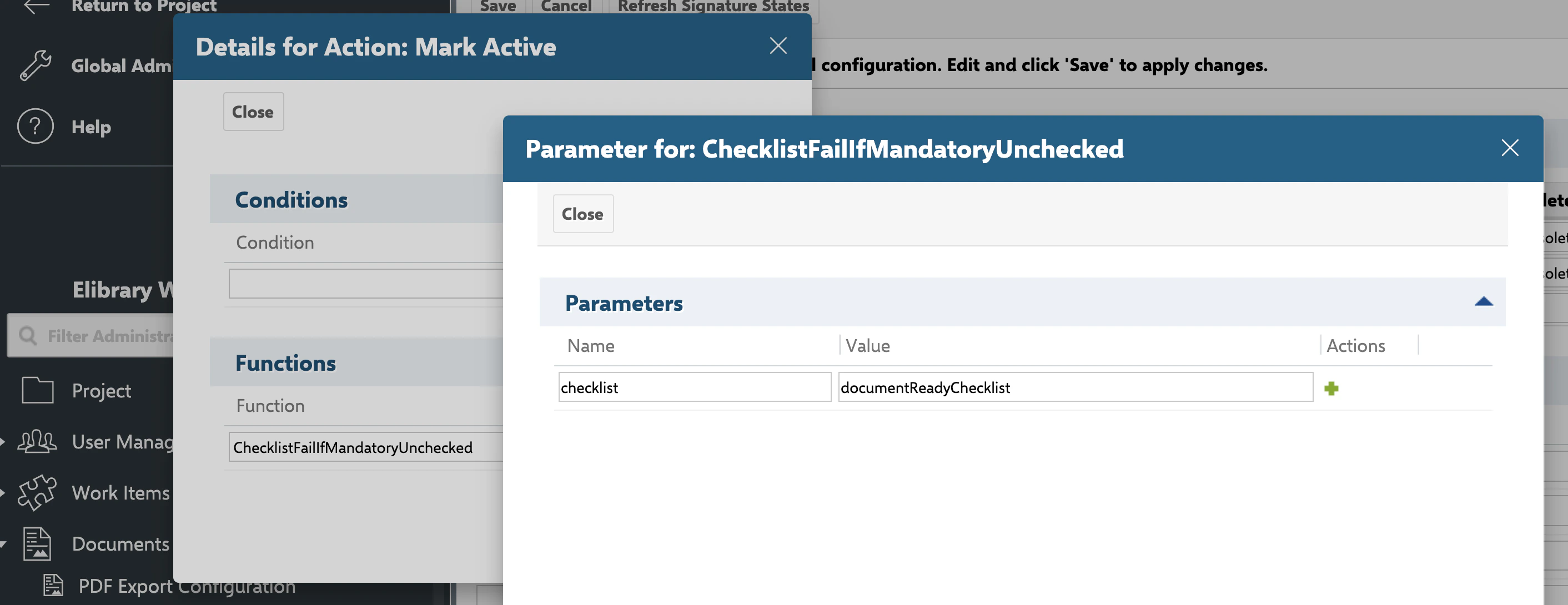 Checklist workflow functions and conditions in Polarion workflow designer