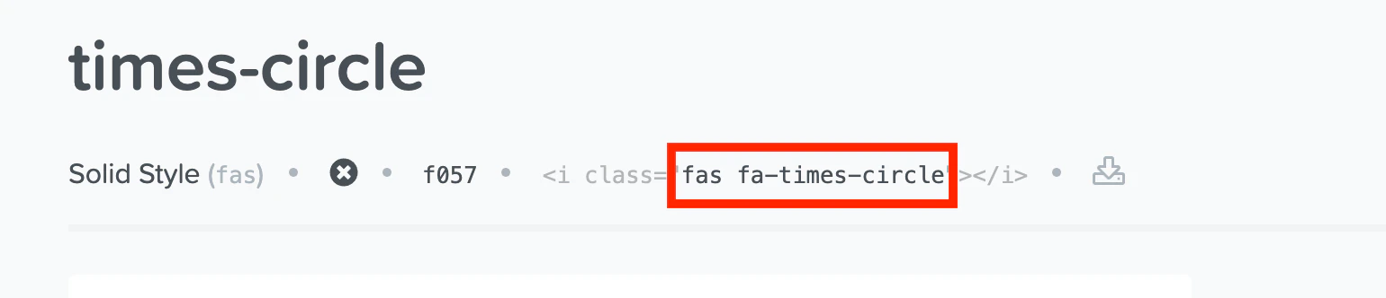 Font Awesome icon detail page showing class names like "fas fa-check-circle"