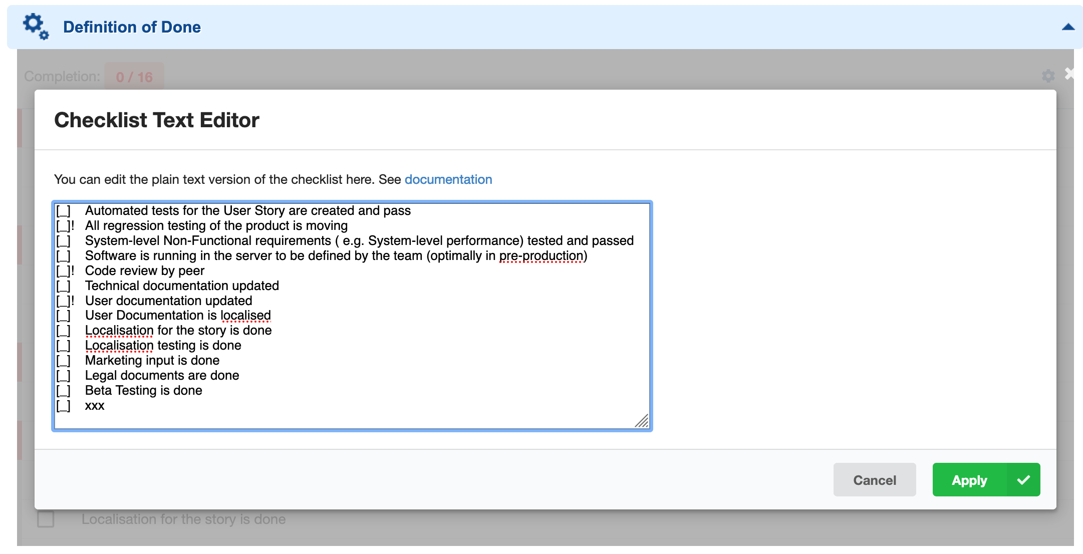 Checklist text editor accepting pasted content
