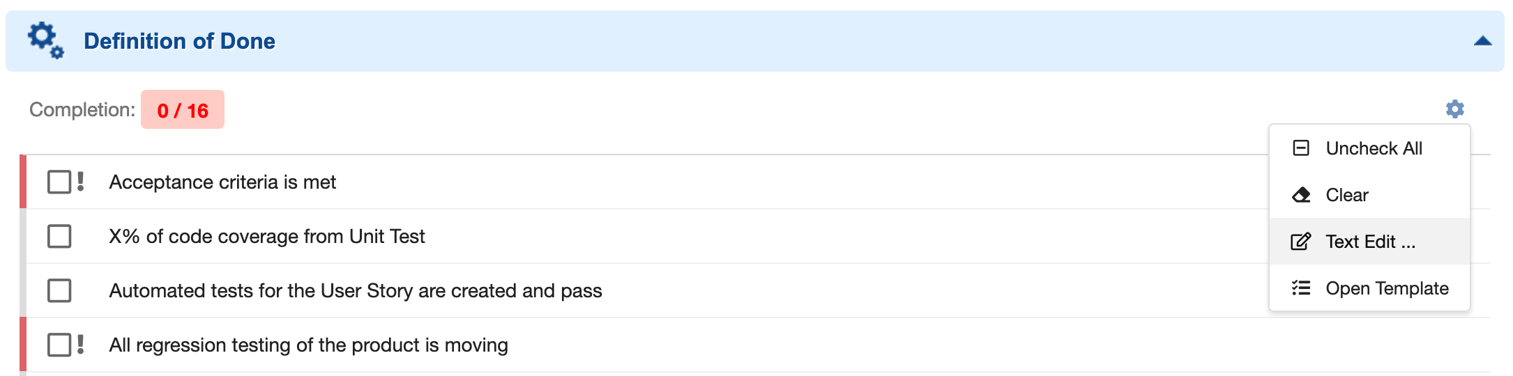 Text Edit action on the checklist field