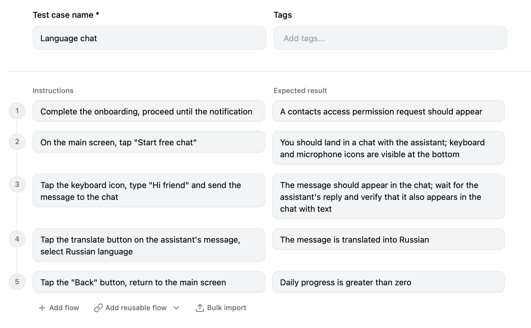Test case structure