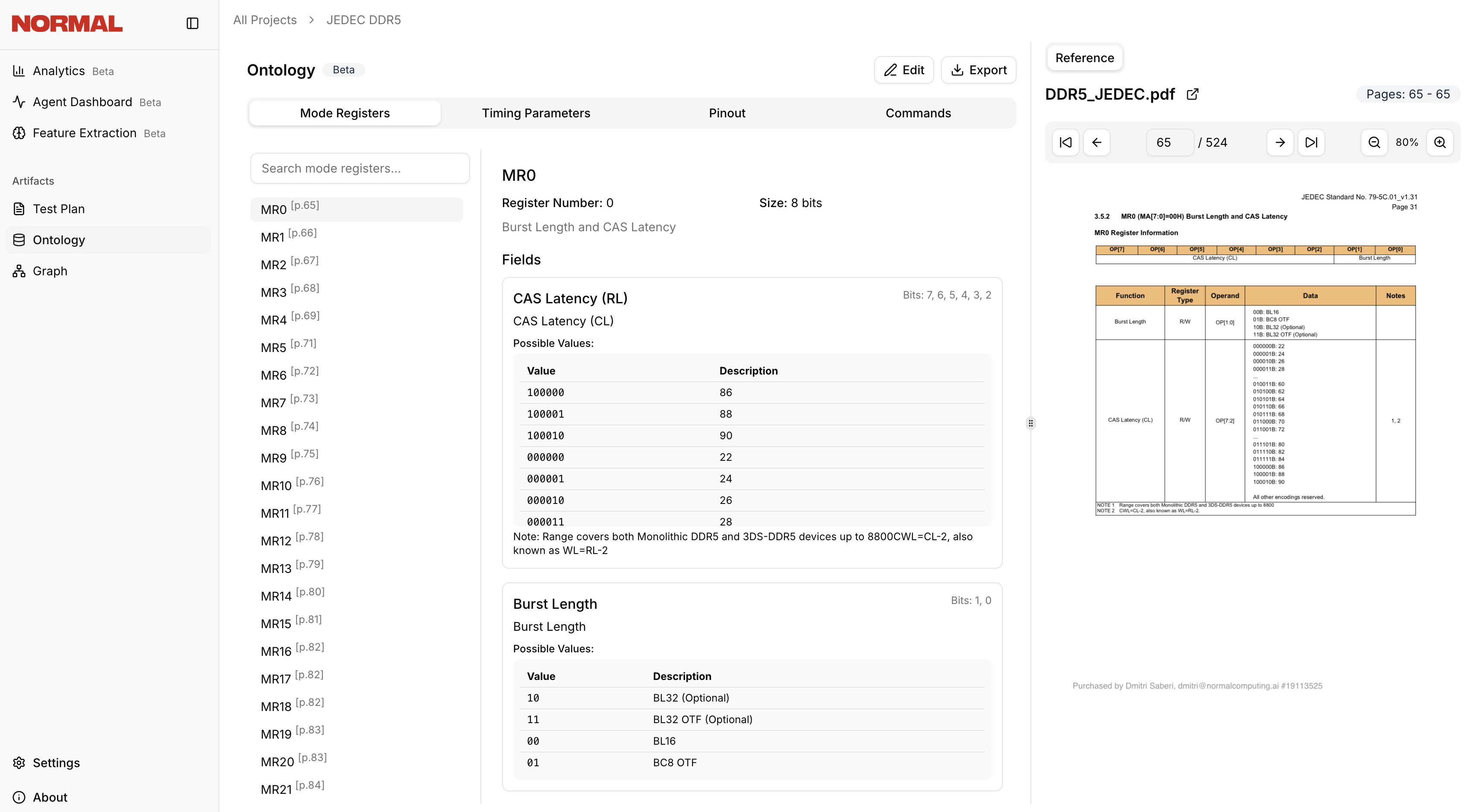 Ontology view with mode registers and spec reference